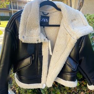 Zara leather jacket faux fur